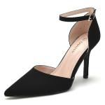 Odisen Women's Pumps Black Closed Toe Pointed Toe High Heels Buckle Ankle Strap Bridal Wedding Dress Shoes Heeled Sandals (Black Nubuck, 7.5)