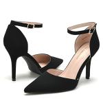 Odisen Women's Pumps Black Closed Toe Pointed Toe High Heels Buckle Ankle Strap Bridal Wedding Dress Shoes Heeled Sandals (Black Nubuck, 7.5)