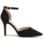 Odisen Women's Pumps Black Closed Toe Pointed Toe High Heels Buckle Ankle Strap Bridal Wedding Dress Shoes Heeled Sandals (Black Nubuck, 7.5)