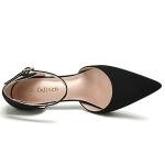 Odisen Women's Pumps Black Closed Toe Pointed Toe High Heels Buckle Ankle Strap Bridal Wedding Dress Shoes Heeled Sandals (Black Nubuck, 7.5)