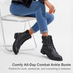 Vepose Women's Black Ankle Boots, Lace up Casual Combat Booties, Size 8.5 US - 927 Knitting Wool (CJY927 black 08.5)