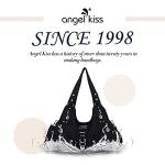 Angelkiss Women Multiple Pockets Purses and Handbags Washed Leather, Two Top Zippers Closure, Black