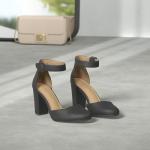 DREAM PAIRS Women's High Heel Ankle Strap Closed Toe Chunky Wedding Party Pumps Shoes,Size 7.5,Black/Nubuck,Angela