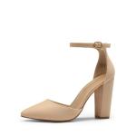 DREAM PAIRS Women's Coco High Heels Chunky Block Pumps Pointed Closed Toe Ankle Strap Dress Shoes,Size 7.5,Nude/Suede,Coco