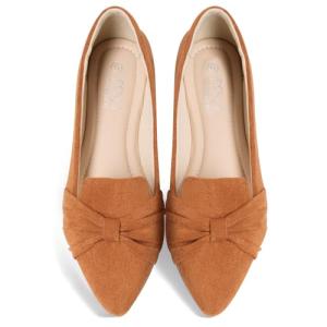 MUSSHOE Flat Shoes Women Comfortable Pointed Toe Slip on Women's Flats with Knot, Tan Sude 9