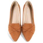 MUSSHOE Flat Shoes Women Comfortable Pointed Toe Slip on Women's Flats with Knot, Tan Sude 9