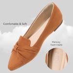 MUSSHOE Flat Shoes Women Comfortable Pointed Toe Slip on Women's Flats with Knot, Tan Sude 9