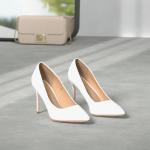 IDIFU Women's IN4 Classic Pointed Toe High Heels Pumps Wedding Dress Office Shoes (White PU, 8.5 B(M) US)