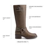 DREAM PAIRS Women's Knee High Boots Side Zipper Motorcycle Boots Square Toe Chunky Low Heel Fashion Buckles Biker Riding Boots,Size 9,Brown-Nubuck,SDKB2412W