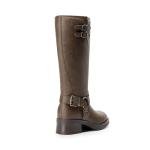 DREAM PAIRS Women's Knee High Boots Side Zipper Motorcycle Boots Square Toe Chunky Low Heel Fashion Buckles Biker Riding Boots,Size 9,Brown-Nubuck,SDKB2412W