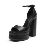 DREAM PAIRS High Heels Chunky Block Platform Heels for Women Ankle Strap Sexy Open Square Toe Heels Dressy Pumps Sandals,Size 8,Black,SDHS2324W