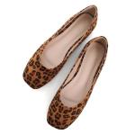 SAILING LU Women's Flats Shoes Comfortable Memory Foam Square Toe Slip On Driving Loafers Women Suede Leopard Brown Casual Ballet Flats Dress Shoes Size 9.5