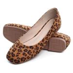 SAILING LU Women's Flats Shoes Comfortable Memory Foam Square Toe Slip On Driving Loafers Women Suede Leopard Brown Casual Ballet Flats Dress Shoes Size 9.5