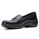 Clarks womens Cora Daisy Loafer Flat, Black Tumbled Leather, 8.5 Narrow US