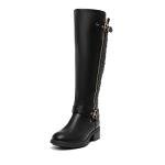 DREAM PAIRS Women's Knee-High Boots Comfortable Chunky Block Heel Round Toe Side Zipper Riding Fashion Buckles Biker Motorcycle Boots,Size 7.5,Black,UTAH