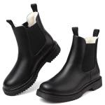 Womens Chelsea Boots Warm Fur Lined Winter Boot Women Lug Sole Combat Mid Calf Slip On Chunky Ankle Booties