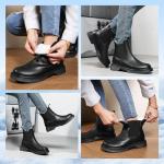 Womens Chelsea Boots Warm Fur Lined Winter Boot Women Lug Sole Combat Mid Calf Slip On Chunky Ankle Booties
