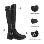 DREAM PAIRS Women's Knee-High Boots Comfortable Chunky Block Heel Round Toe Side Zipper Riding Fashion Buckles Biker Motorcycle Boots,Size 7.5,Black,UTAH