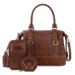 Wrangler 3Pcs Doctor Bag Set for Women, Top Handle Satchel Purse Barrel Handbags Cell Phone Purse Leather Hobo Bags WG48S-S5110BR