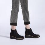 Athlefit Women's Chelsea Wedge Boots Elastic Platform Lug Sole Slip on Wedge Ankle Black Booties Size 8