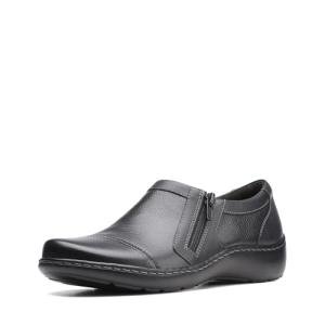 Clarks Black Leather Moccasin Slip-Ons for Women