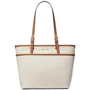 Michael Kors Winston Medium Top-Zip Pocket Tote Bag, Gold-Tone Hardware/Vanilla/Acorn