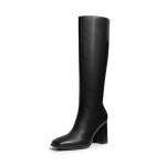 DREAM PAIRS Knee High Boots for Women Square Toe Gogo Chunky Heel with Side Zip,Size 7.5,Black-Pu,SDKB2407W