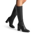 DREAM PAIRS Knee High Boots for Women Square Toe Gogo Chunky Heel with Side Zip,Size 7.5,Black-Pu,SDKB2407W