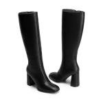 DREAM PAIRS Knee High Boots for Women Square Toe Gogo Chunky Heel with Side Zip,Size 7.5,Black-Pu,SDKB2407W