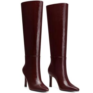 CELLENZ Womens Knee High Boots: Comfortable Stiletto Heels Boots - Heeled Wide Calf Tall Booties Women - Brown Leather Heeled Fall Boot Night Out Dancing Size 7