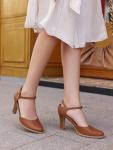 Coutgo Womens Chunky High Heels Closed Pointed Toe Ankle Strap Pumps Vintage D'Orsay Dress Party Shoes, Brown, Size 7
