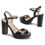 DOBOLIN Wide Width Black Heels for Women Block Chunky Platform High Heels Open Toe Fashion Wedding Party Ankle Strap Dress Sandals Shoes, Size 7