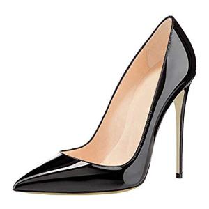 COLETER Women's Sexy Pointed Toe High Heels,4.72 inch/12cm Patent Leather Pumps,Wedding Dress Shoes,Cute Evening Stilettos Patent Black 7.5 US