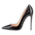 COLETER Women's Sexy Pointed Toe High Heels,4.72 inch/12cm Patent Leather Pumps,Wedding Dress Shoes,Cute Evening Stilettos Patent Black 7.5 US