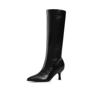 DREAM PAIRS Women's Knee High Kitten Heel Boots Sexy Pointed Toe Fashion Long Tall Boots,Size 7.5,Black-Croco,DWUMKB2507
