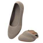 Puxowe Women’s Ballet Flat Shoes Round Toe Knit Dress Shoes Low Wedge Slip On Ballerina Walking Flats Shoes for Woman Comfort Soft Khaki Size 6 US
