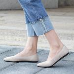 Frank Mully Womens Pointed Toe Flats Knit Dress Shoes Comfort Women Shoes Slip On Shoes for Woman Classic Softable Shoes Low Wedge Ecru, 8