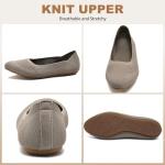 Puxowe Women’s Ballet Flat Shoes Round Toe Knit Dress Shoes Low Wedge Slip On Ballerina Walking Flats Shoes for Woman Comfort Soft Khaki Size 6 US