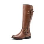 DREAM PAIRS Women's Knee High Riding Pirate Boots, Comfortable Low Chunky Heel Flat Motorcycle Buckle Boots for Women,Size 8,Tan,SDKB2413W