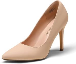 DREAM PAIRS Women's Closed Toe High Heels Dress Pointed Toe Wedding Pump Shoes,Size 7.5,Nude/Nubuck
