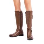 DREAM PAIRS Women's Knee High Riding Pirate Boots, Comfortable Low Chunky Heel Flat Motorcycle Buckle Boots for Women,Size 8,Tan,SDKB2413W