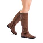 DREAM PAIRS Women's Knee High Riding Pirate Boots, Comfortable Low Chunky Heel Flat Motorcycle Buckle Boots for Women,Size 8,Tan,SDKB2413W