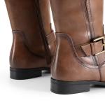 DREAM PAIRS Women's Knee High Riding Pirate Boots, Comfortable Low Chunky Heel Flat Motorcycle Buckle Boots for Women,Size 8,Tan,SDKB2413W