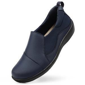 Hueneph Women's Comfort Navy Leather Loafers Cute Casual Slip On Lightweight Walking Flats Everyday Work Shoes 7 M US 2305-LAN070