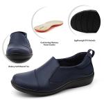 Hueneph Women's Comfort Navy Leather Loafers Cute Casual Slip On Lightweight Walking Flats Everyday Work Shoes 7 M US 2305-LAN070