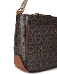 Calvin Klein Women's Lucy Triple Compartment Shoulder Bag, Brown/Khaki/Caramel Embossed, One Size