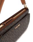 Calvin Klein Women's Lucy Triple Compartment Shoulder Bag, Brown/Khaki/Caramel Embossed, One Size