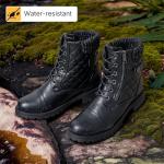 Vepose Women's Black Ankle Boots, Lace up Casual Combat Booties, Size 8 US - 927 Knitting Wool (CJY927 black 08)