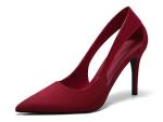 Coutgo Womens Dressy Heels Shoes Closed Pointed Toe Cut Out Pumps Casual Work Shoes, Red Wine, Size 8