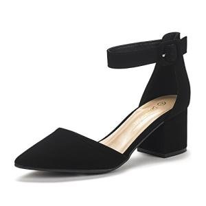 DREAM PAIRS ANNEE Pointed Toe Low Chunky Heels Pump Shoes,Size 7.5,Black/Nubuck,ANNEE